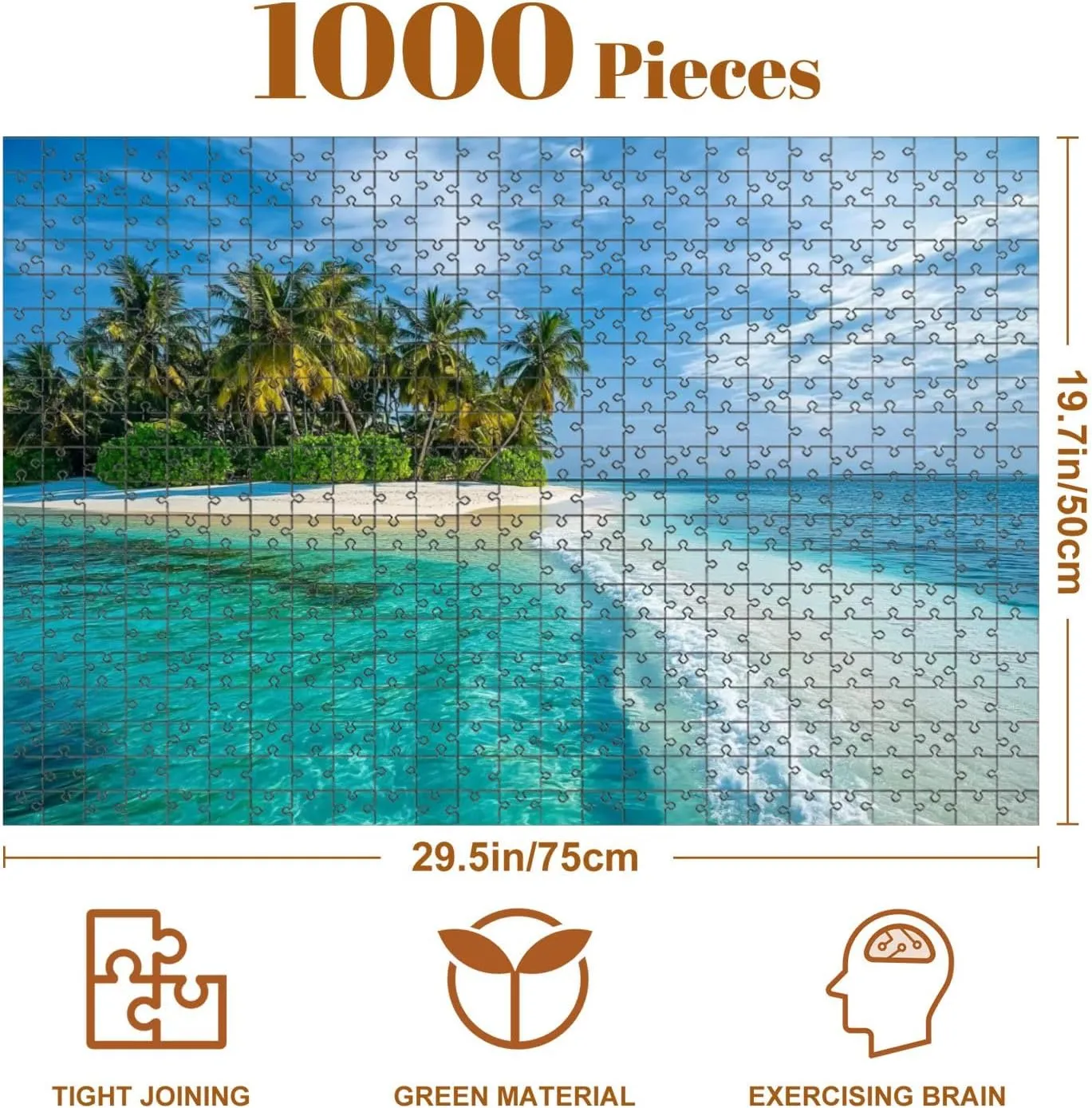 1000 Piece Puzzle Maldives Tropical Island 20" x 30" Countdown Indoor Activities Difficult Jigsaw Puzzle Set for Adults, Children - Educational Toys Gift