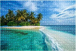 1000 Piece Puzzle Maldives Tropical Island 20" x 30" Countdown Indoor Activities Difficult Jigsaw Puzzle Set for Adults, Children - Educational Toys Gift