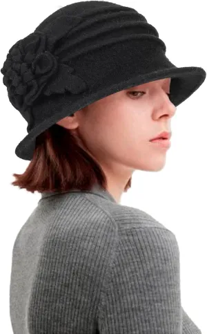 1920S Vintage Cloche Bucket Hat - Warm Winter Wool Cloche Bowler Hat for Women Ladies Derby Party Crushable