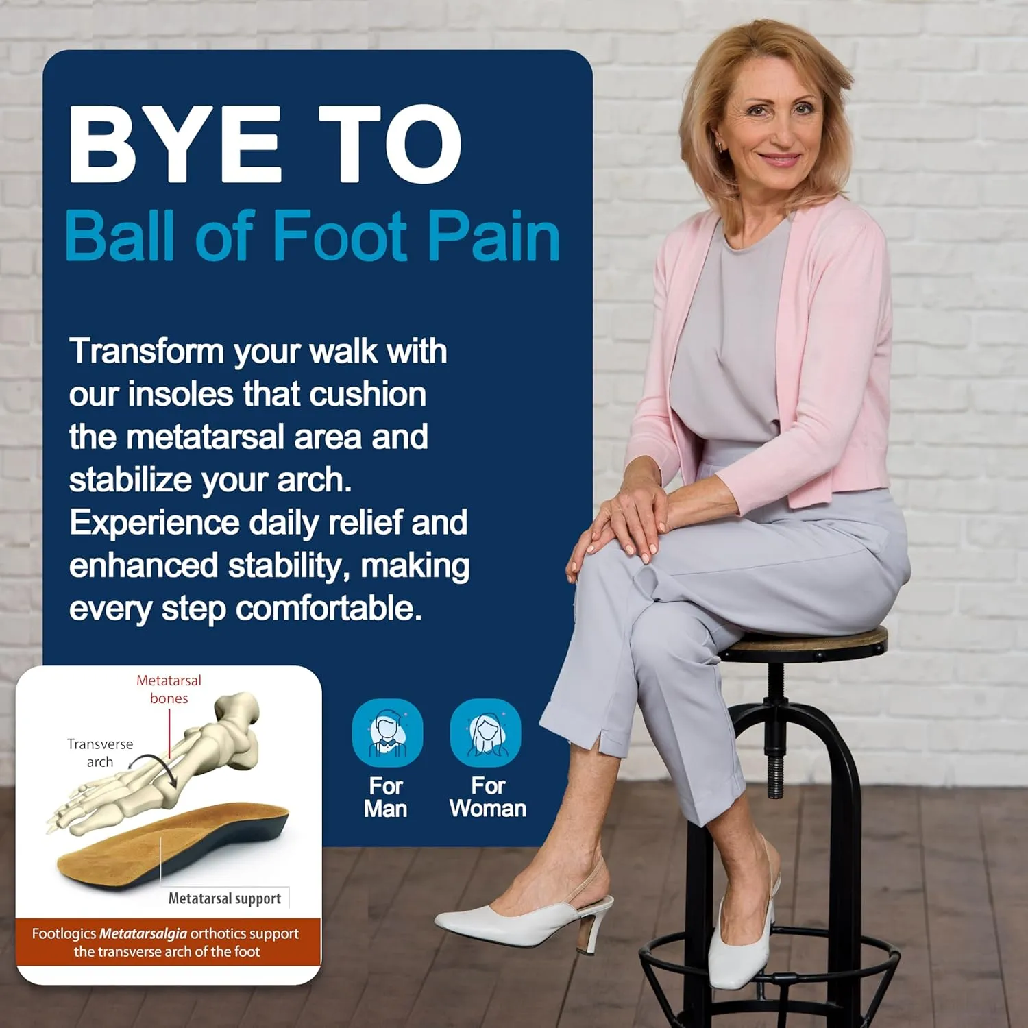 3/4 Length Orthotic Shoe Insoles with Built-in Raise for Ball of Foot Pain, Morton’s Neuroma, Flat Feet - Metatarsalgia (S (Men's 6-7.5, Women's 7.5-9))