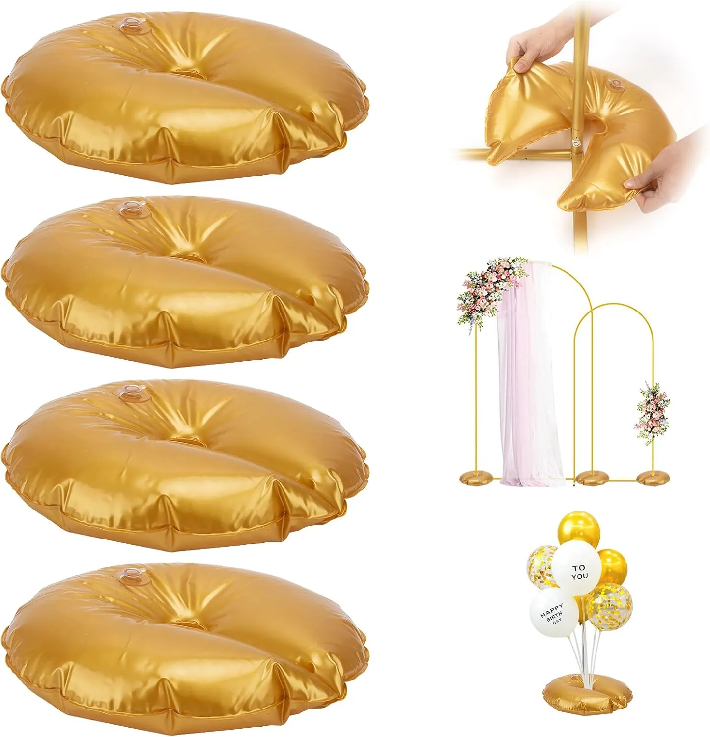 4 Pieces Golden Water Bag for Arch Stands Base, Heavy Weight Water Bag for Wedding Birthday Party Arch Backdrop Stand, Metal Arch Frame Base, Water Fillable Base