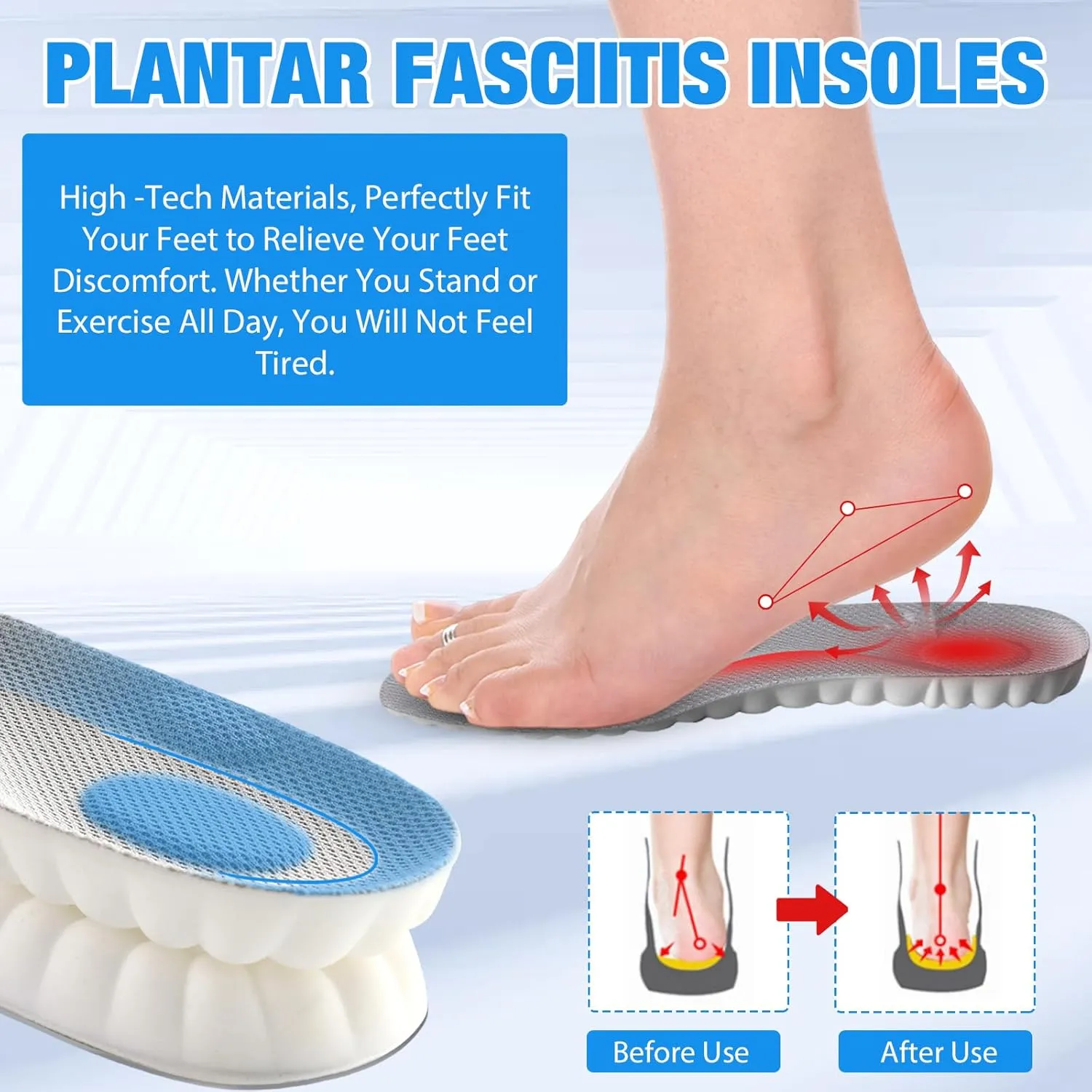 4D Insoles - 4D Cloud Technology Insole - Super Soft, Ultra Comfort Insoles, 4D Sports Shoes Insoles, Acupoint Massage Insole for Foot & Joint Support (10-11, Gray)