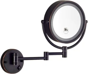 8" LED Wall Mounted Makeup Mirror, Double Sided 1X/3X/5X/7X/10X Magnifying Vanity Mirror, Swivel Extendable for Bathroom Hotels, Chrome Bathroom Shaving Mirror ( Color : Green Bronze , Size : 10X )