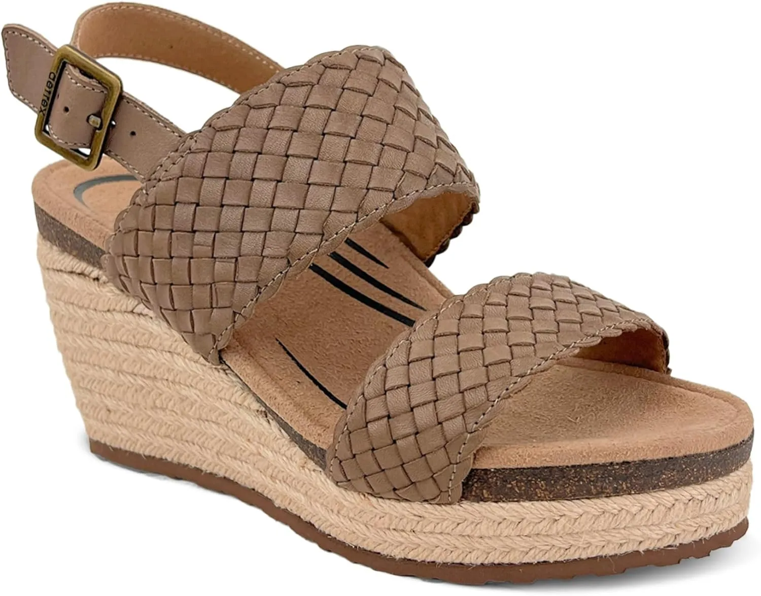 Aetrex Women's Summer Orthopedic Woven Quarter Strap Wedge Sandals - Arch Support Jute Wrapped Platform Wedge Sandals