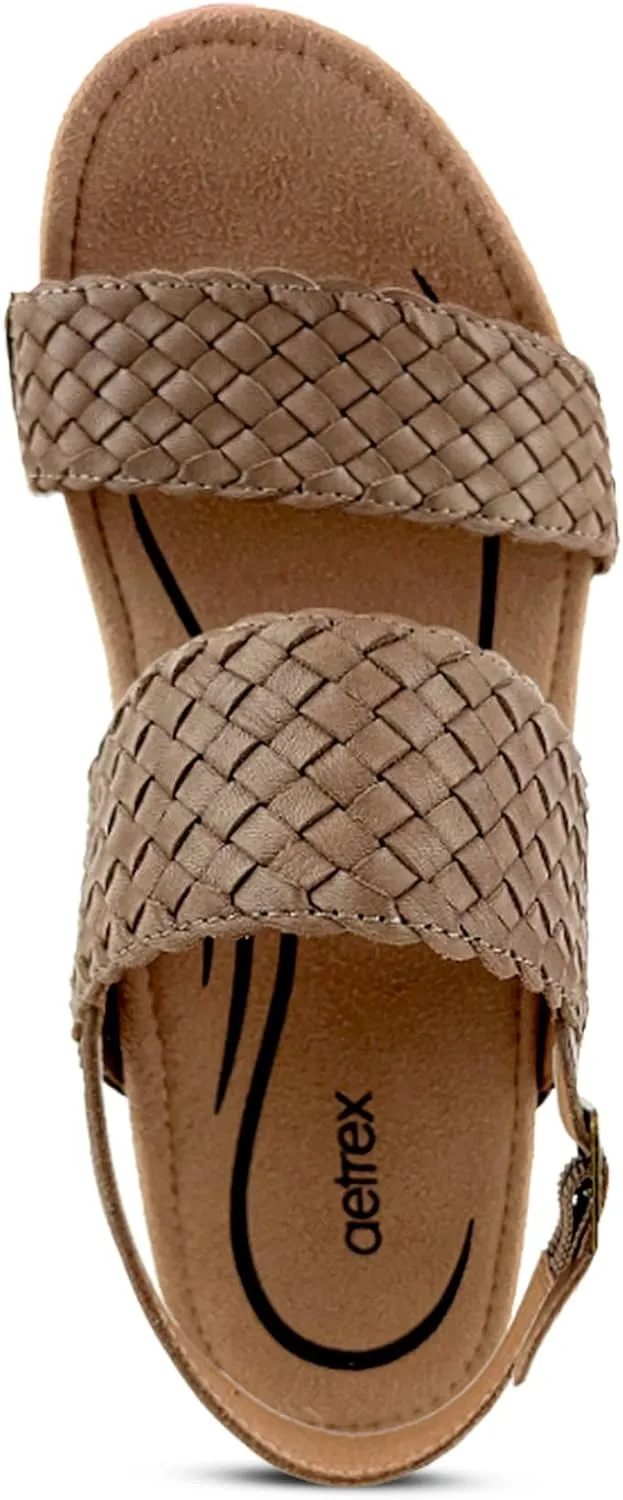 Aetrex Women's Summer Orthopedic Woven Quarter Strap Wedge Sandals - Arch Support Jute Wrapped Platform Wedge Sandals
