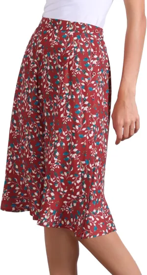 Allegra K Women's Floral Midi Skirts Summer Ruffle High Waist Flowy A-Line Split Knee Length Skirt