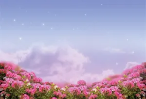 AOFOTO 7x5ft Spring Lilac Backdrop Sea of Pink Flowers Cloudscape Blink Background Field Couples Wedding Trip Photography Natural Scenic Village Photos Artistic Portrait Photoshoot Prop Vinyl