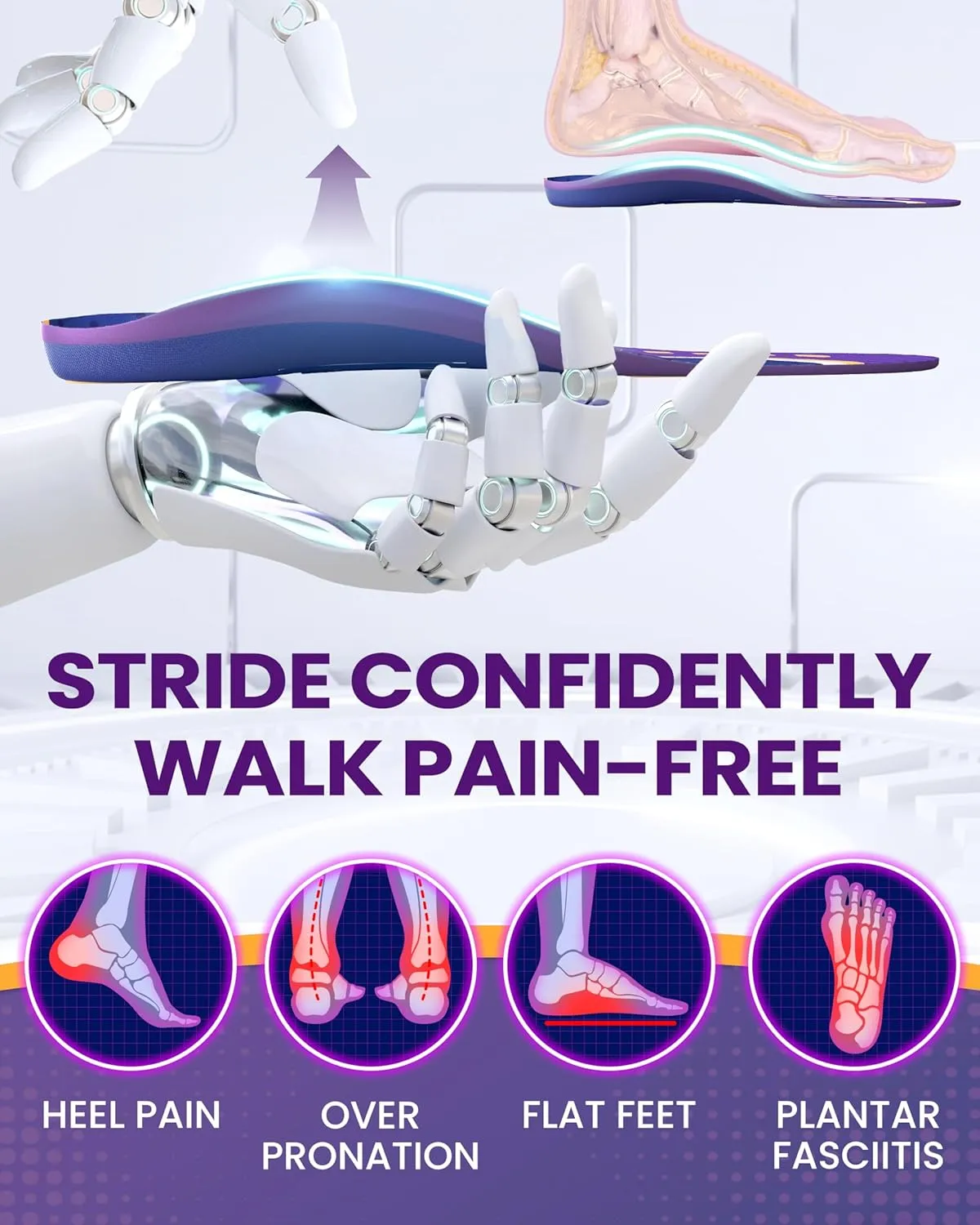 Arch Inserts, QBK Shoe Comfort Inserts Women and Men Suitable for Flat Feet, High Arch, Use for Walking, Hiking M