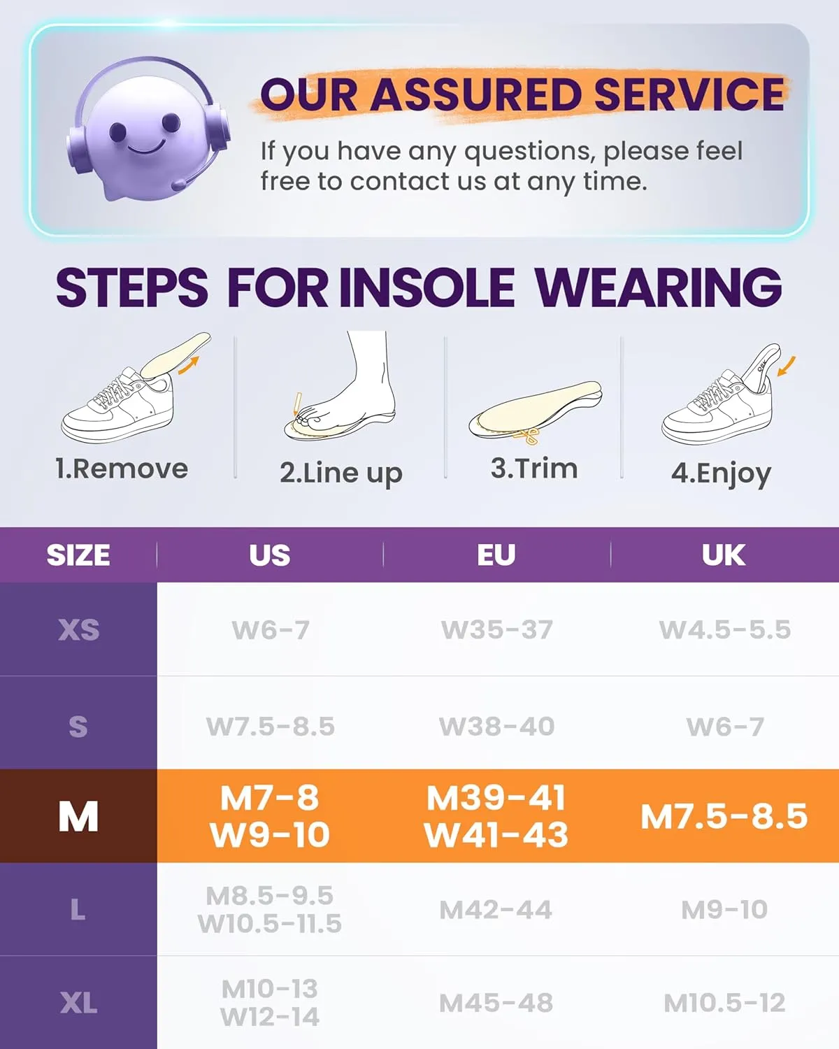 Arch Inserts, QBK Shoe Comfort Inserts Women and Men Suitable for Flat Feet, High Arch, Use for Walking, Hiking M