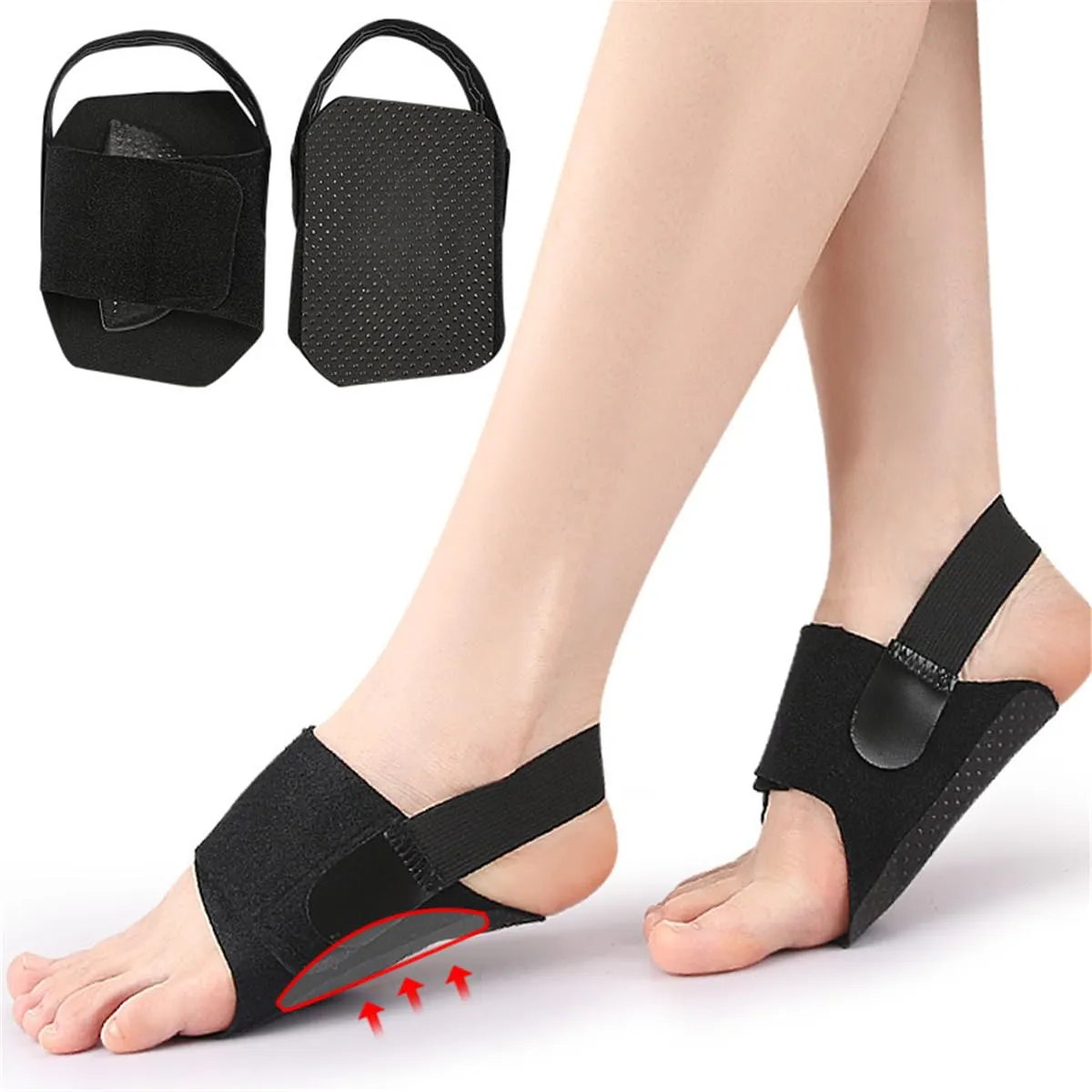 Arch Support Braces for Plantar Fasciitis Relief, Adjustable Arch Support Sleeves with Built-in Orthotics, Adjustable Non-Slip bands & Gel Pads for Flat Feet High & Fallen Arch, 1 Pair, Black