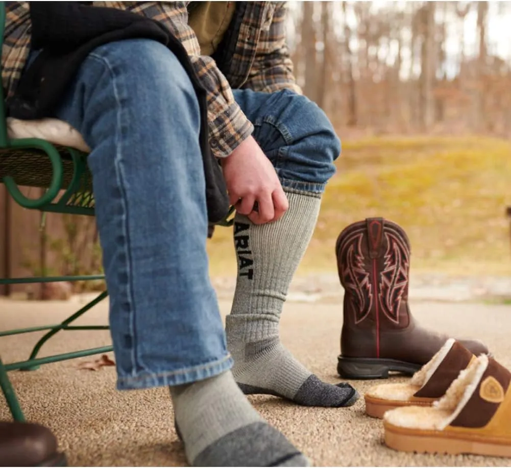 ARIAT 2309 2-Pair Pack Lightweight Merino Wool Blend Arch Support Steel Toe Mid Calf Socks