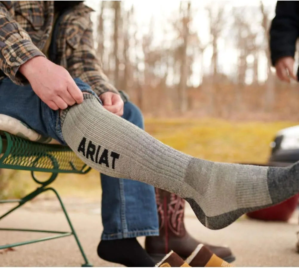 ARIAT 2309 2-Pair Pack Lightweight Merino Wool Blend Arch Support Steel Toe Mid Calf Socks