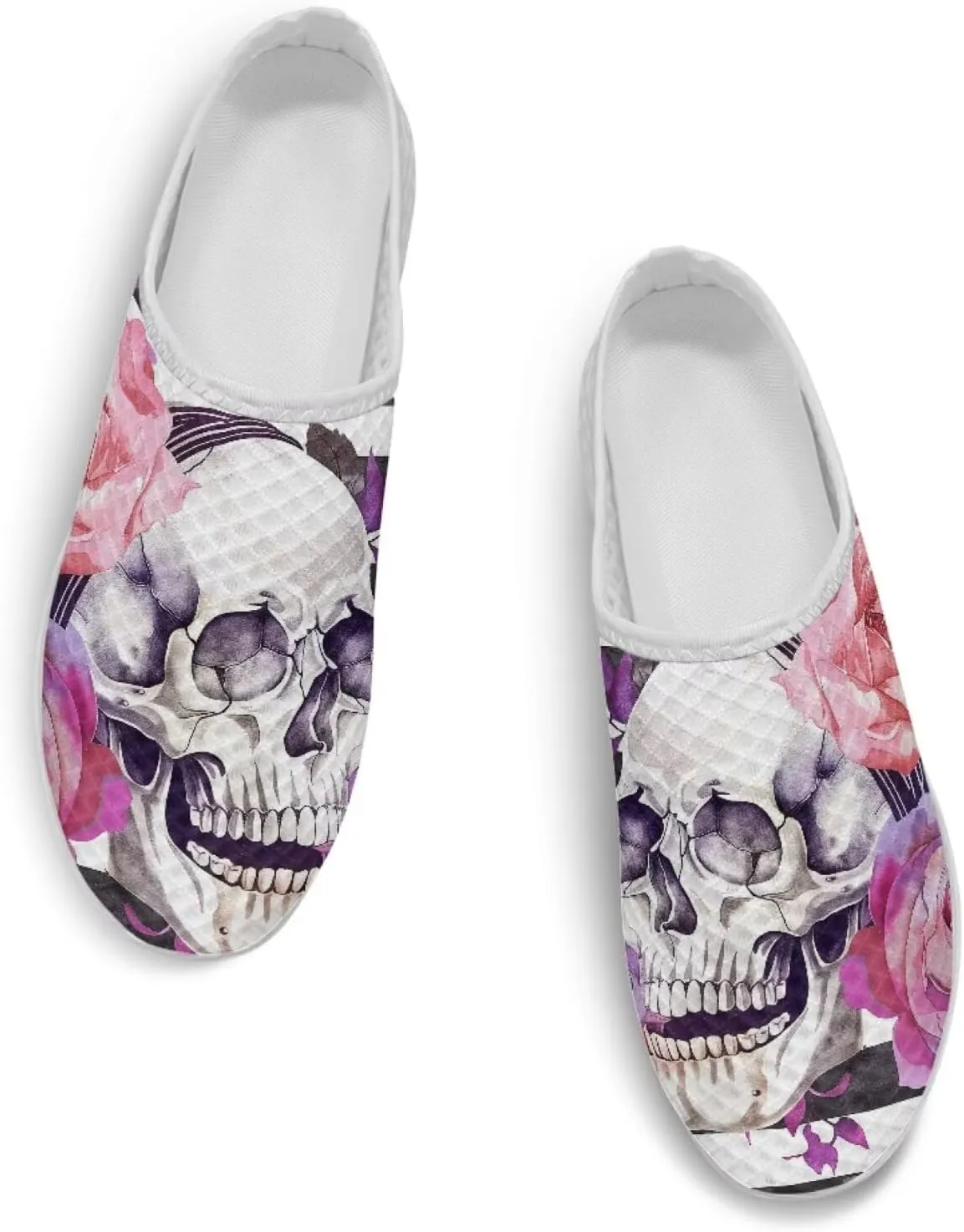 Art Skull Design Women Mesh Mules Memory Foam Flat Anti-Slip Fashion Sneakers Comfortable Slip-On Mule Garden Shoes
