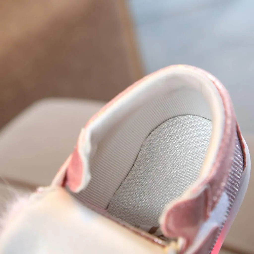 Baby Flat Shoes Toddler Girls Fall Winter LED Luminous Boots Shoes Bunny Ears Sneaker Warm Anti-Slip Single Shoes