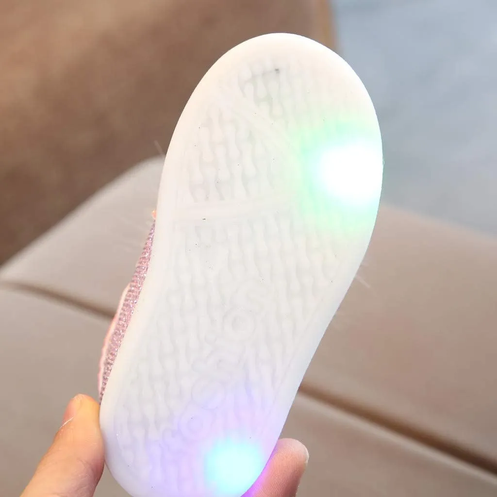 Baby Flat Shoes Toddler Girls Fall Winter LED Luminous Boots Shoes Bunny Ears Sneaker Warm Anti-Slip Single Shoes
