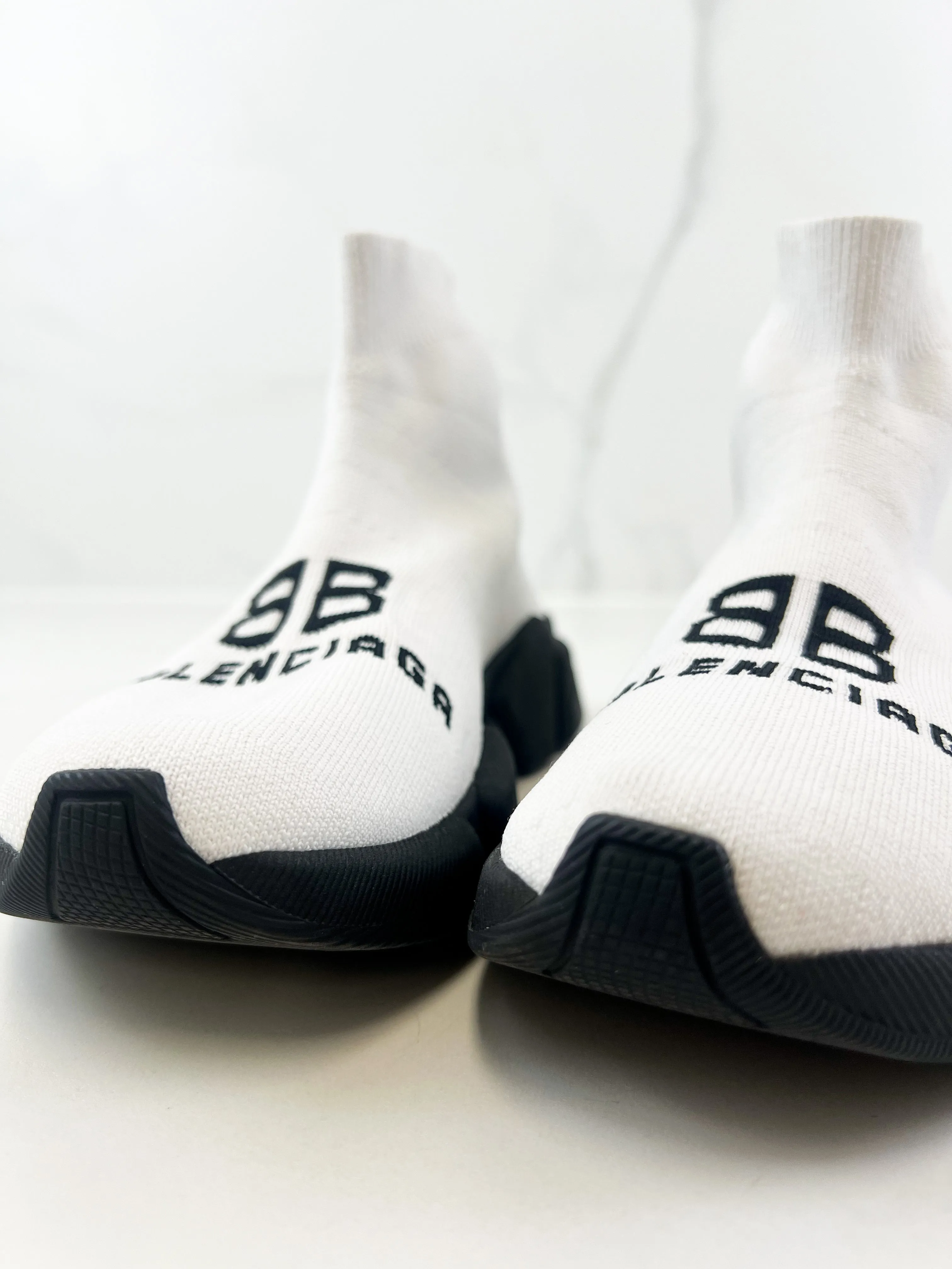 Balenciaga Logo White Knit Sneaker Size 35