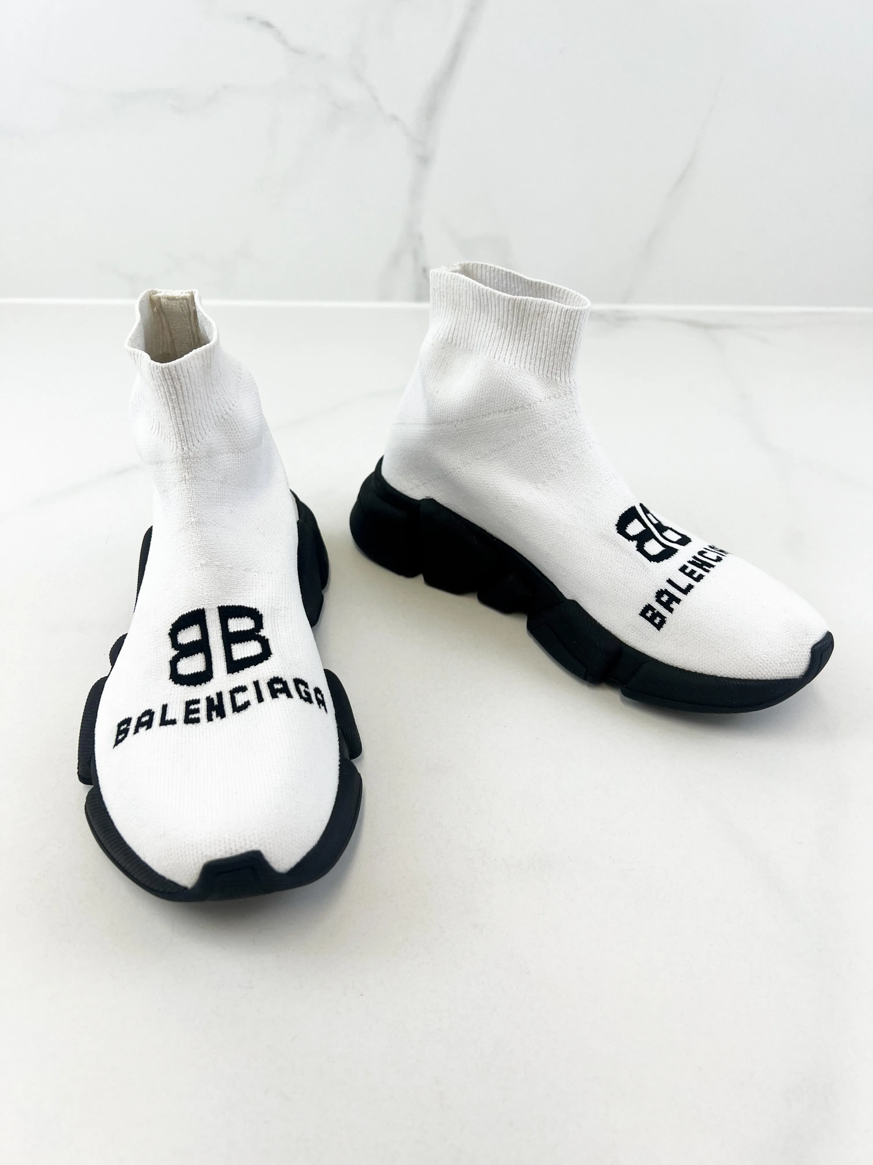 Balenciaga Logo White Knit Sneaker Size 35