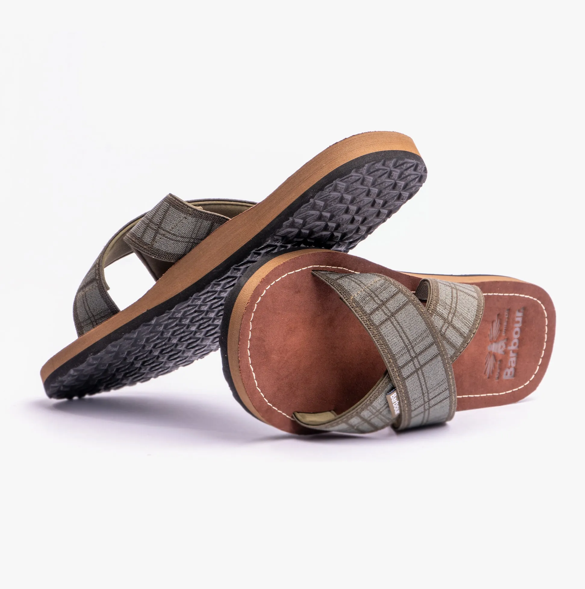 Barbour TARTAN Mens Cross-Strap Sandals Olive Tartan