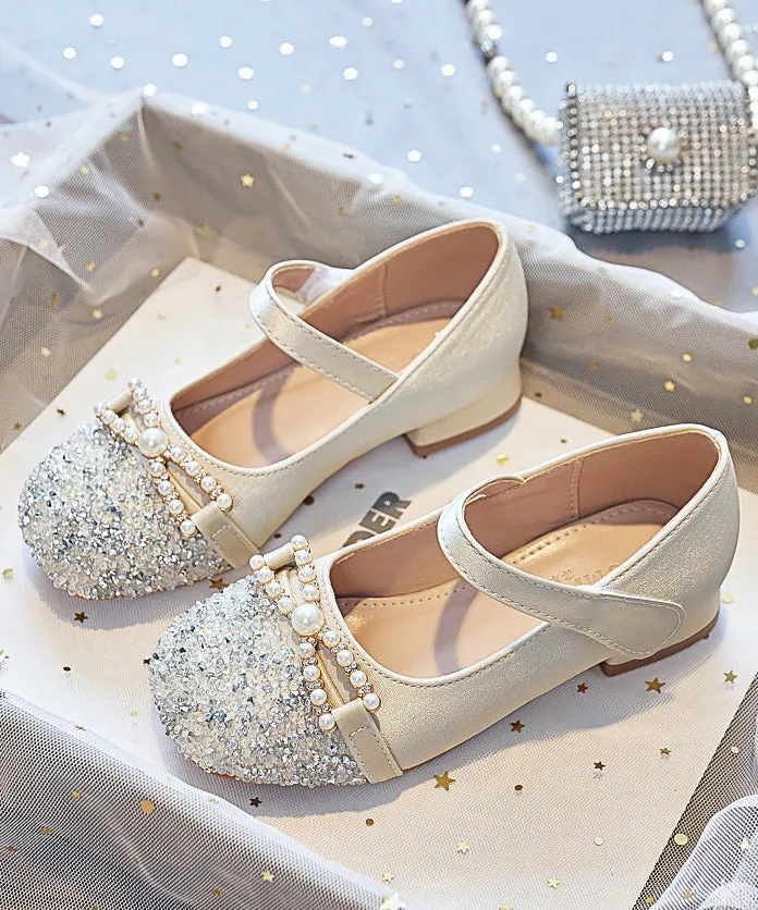 Bead Nail Flat Pink Buckle Baby Zircon Faux Shoes Girls Leather