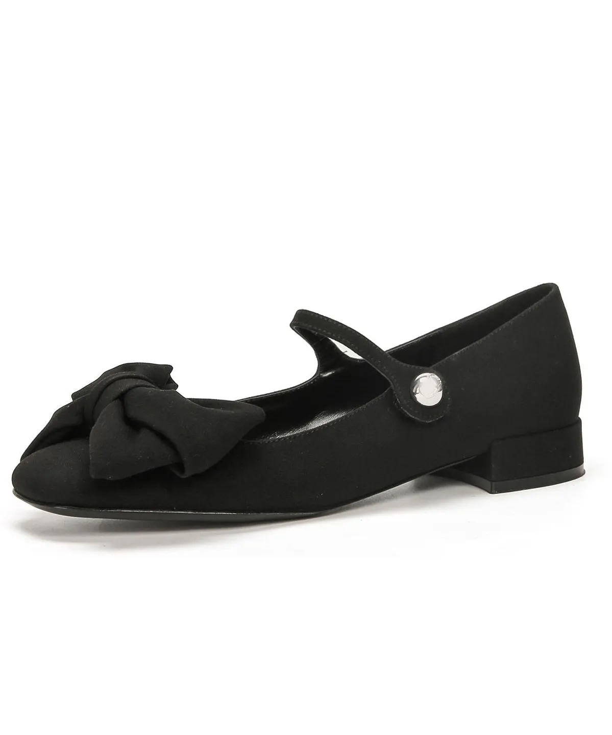 Black Cotton Fabric Flat Shoes Splicing Bow Buckle Strap