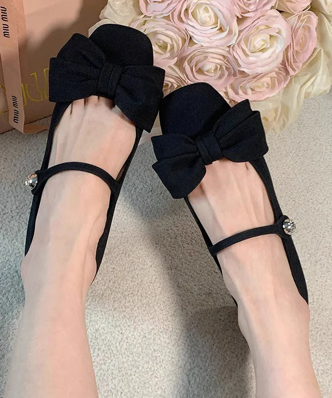 Black Cotton Fabric Flat Shoes Splicing Bow Buckle Strap