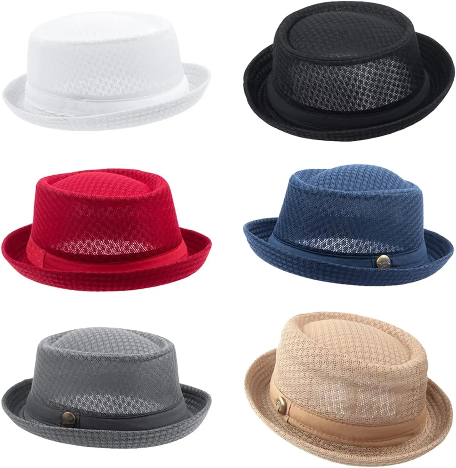 Boater Derby for Men Women Soft Hat Summer Mesh Straw Pork Pie Hat