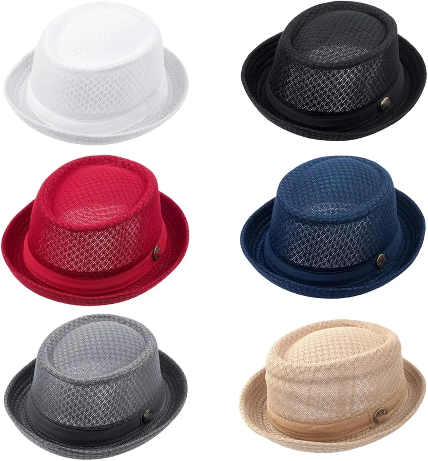 Boater Derby for Men Women Soft Hat Summer Mesh Straw Pork Pie Hat