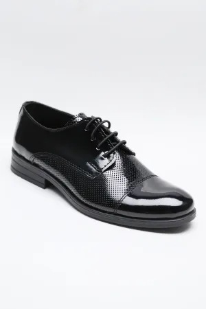 Boys Patent Black Derby Shoes - UTAH - Black