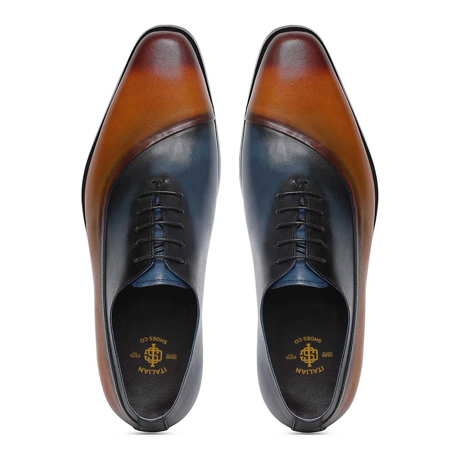Brown X Blue Leather Lace up Shoes