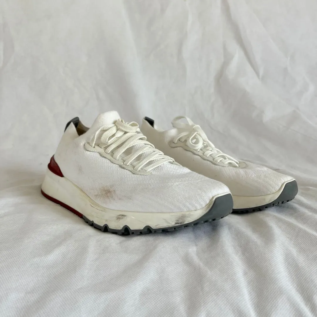Brunello Cucinelli White Knit Lace Up Sneaker Shoes, 43