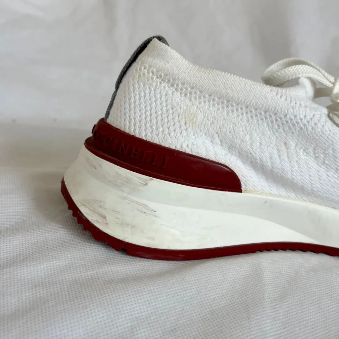 Brunello Cucinelli White Knit Lace Up Sneaker Shoes, 43
