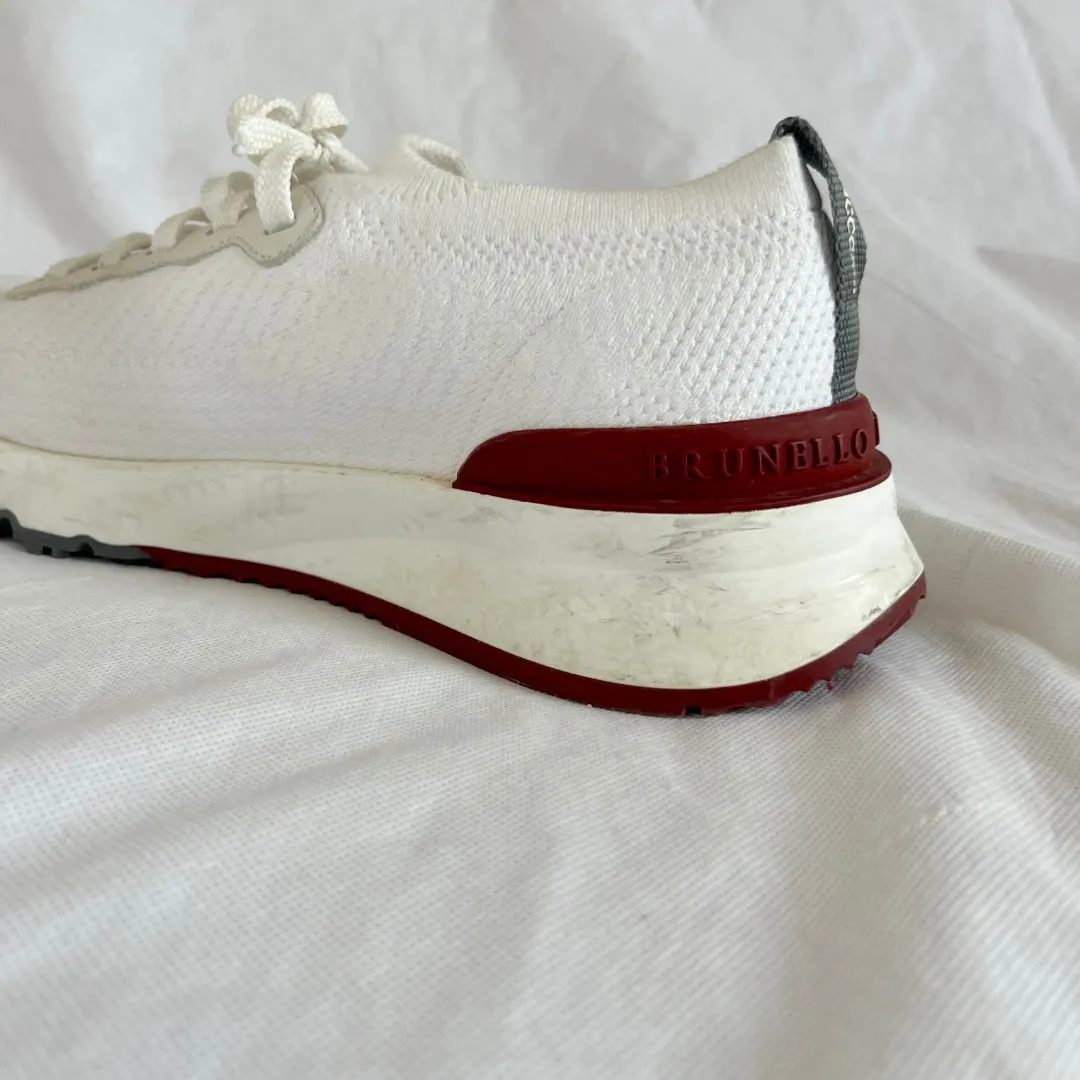 Brunello Cucinelli White Knit Lace Up Sneaker Shoes, 43