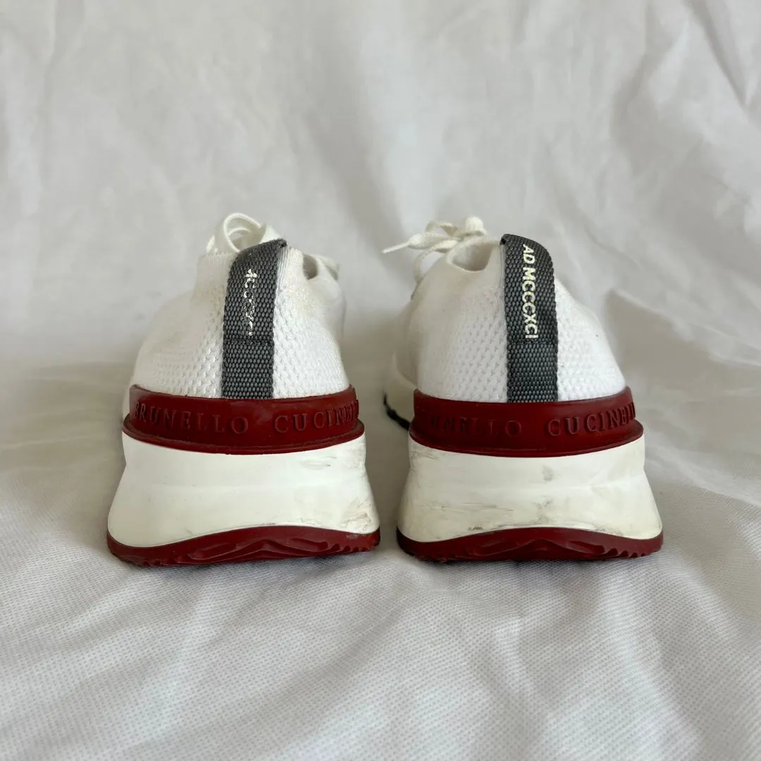 Brunello Cucinelli White Knit Lace Up Sneaker Shoes, 43