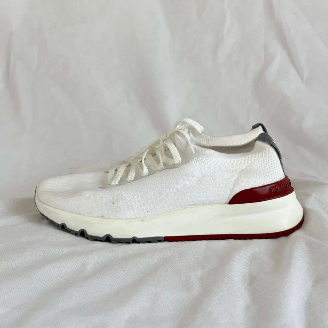 Brunello Cucinelli White Knit Lace Up Sneaker Shoes, 43