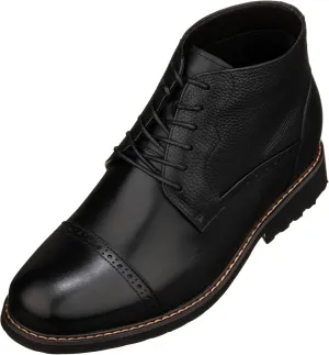 CALTO Men's Invisible Height Increasing Elevator Shoes - Black Leather Lace-up Cap-toe Boots with Inner Faux Fur - 3.2 Inches Taller - Y41083 - Size 11 D(M) US