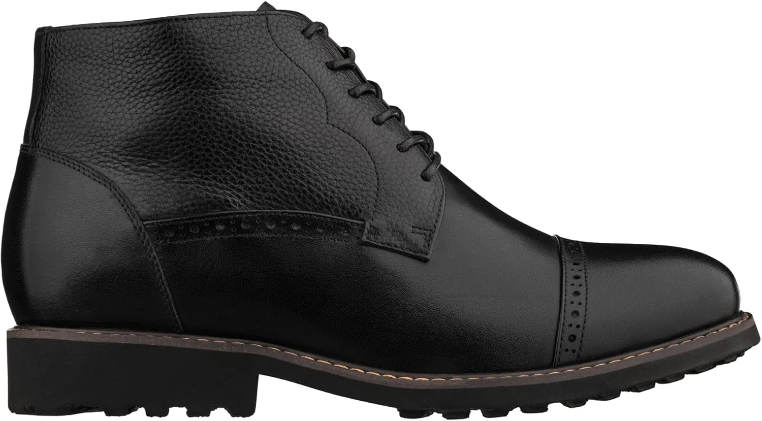 CALTO Men's Invisible Height Increasing Elevator Shoes - Black Leather Lace-up Cap-toe Boots with Inner Faux Fur - 3.2 Inches Taller - Y41083 - Size 11 D(M) US