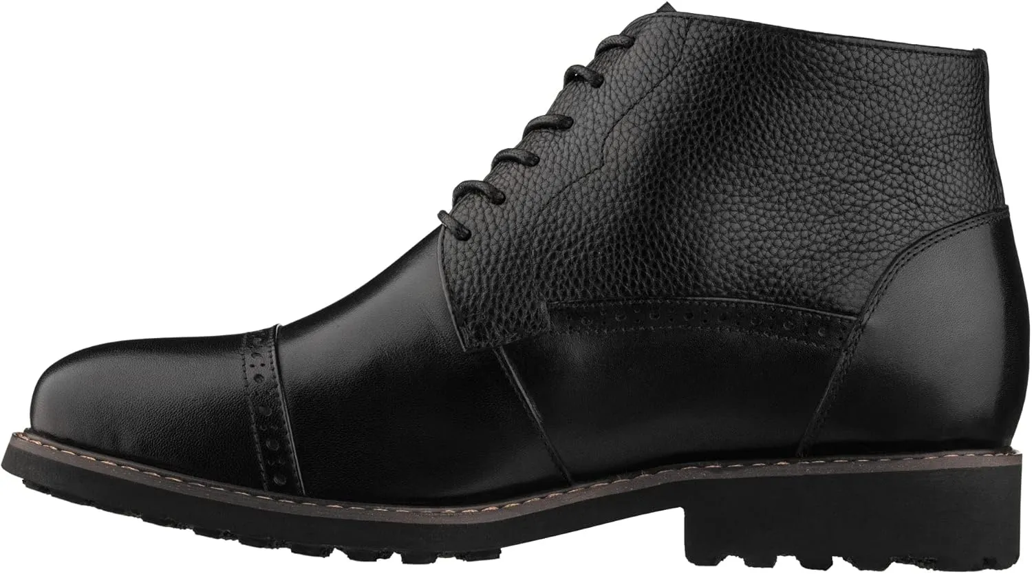 CALTO Men's Invisible Height Increasing Elevator Shoes - Black Leather Lace-up Cap-toe Boots with Inner Faux Fur - 3.2 Inches Taller - Y41083 - Size 11 D(M) US