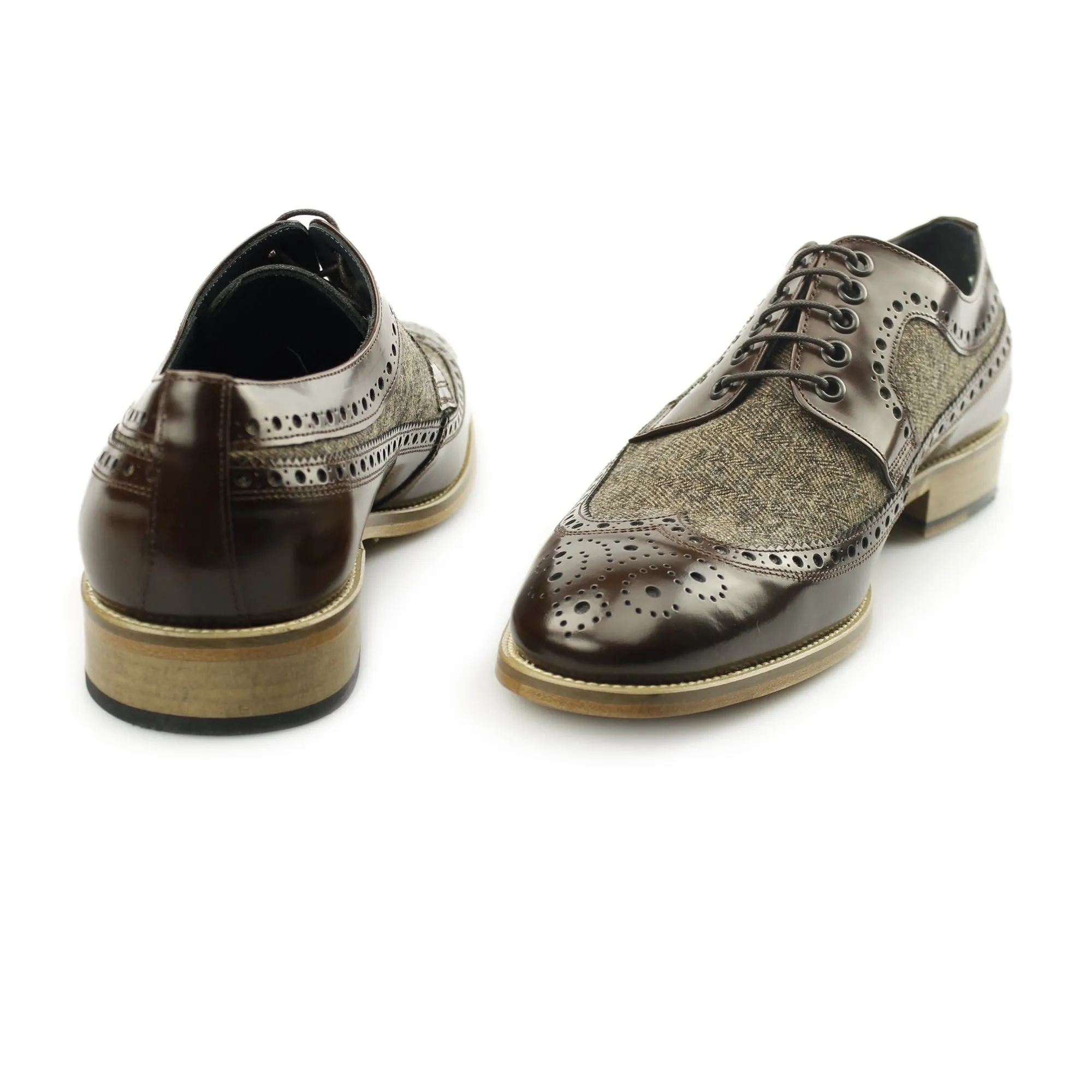 Carvelos CATANIA Mens Leather Tweed Brogues Brown/Brown