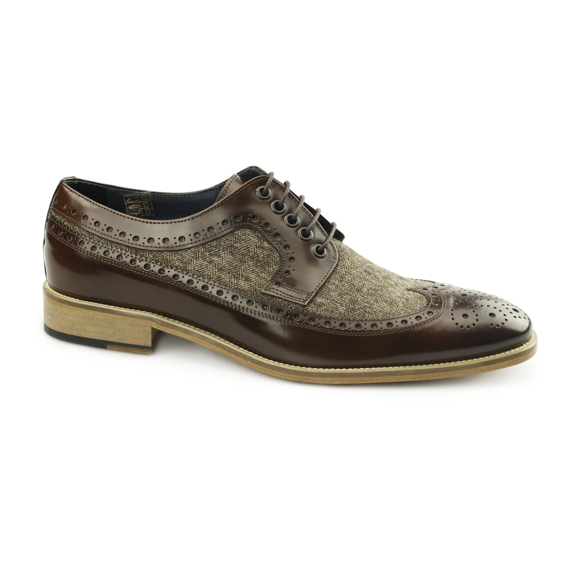 Carvelos CATANIA Mens Leather Tweed Brogues Brown/Brown