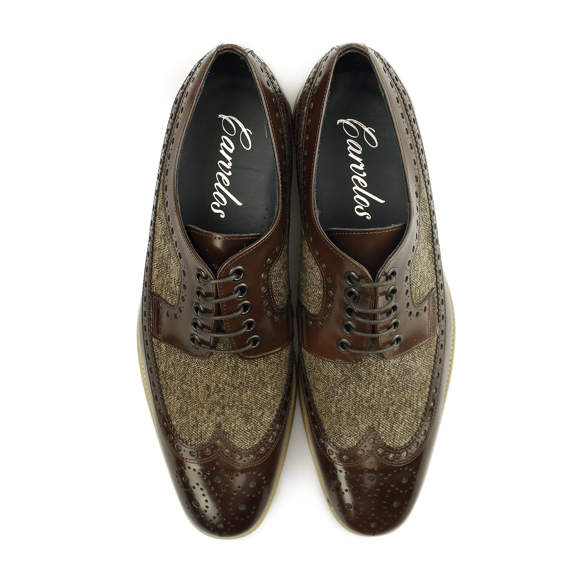 Carvelos CATANIA Mens Leather Tweed Brogues Brown/Brown
