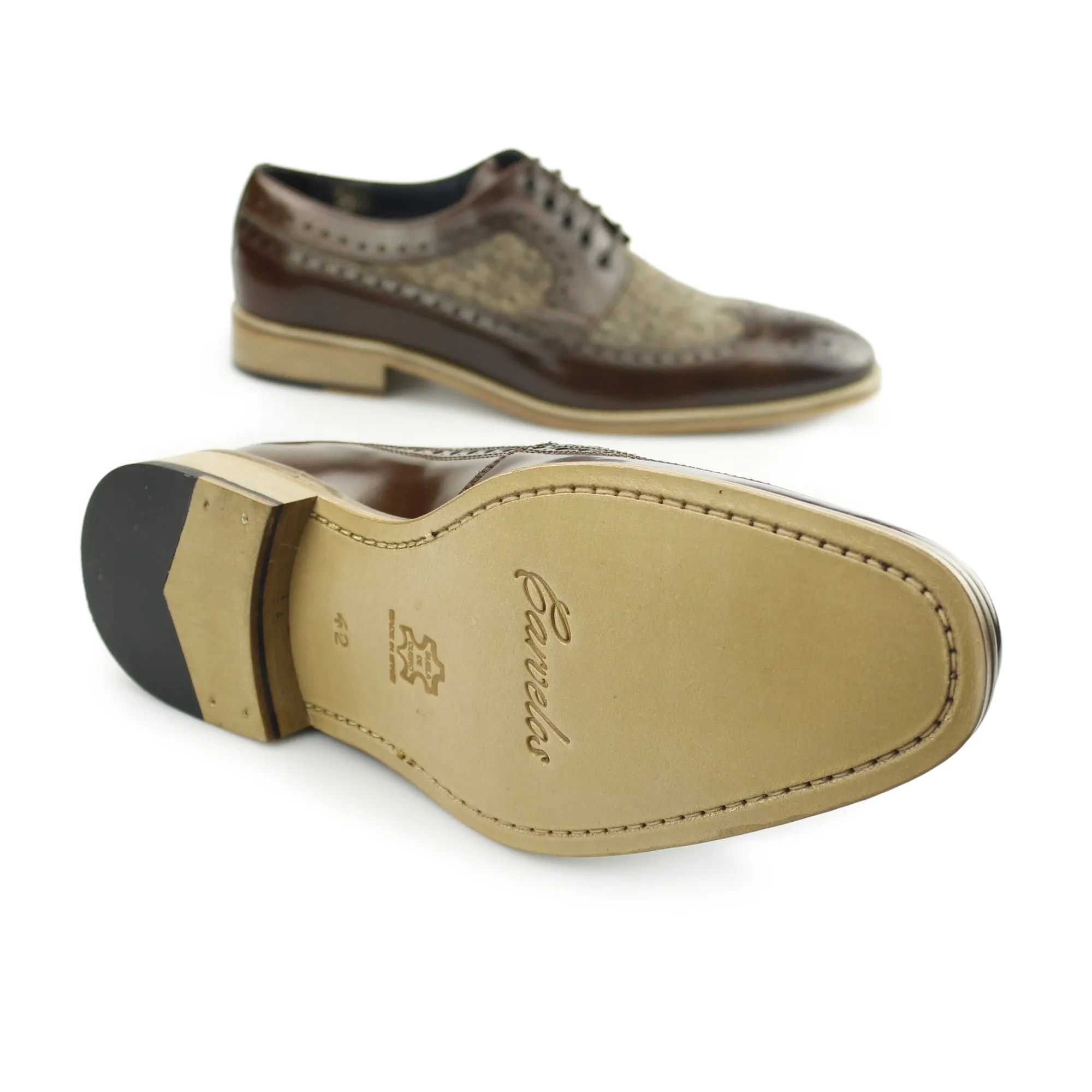 Carvelos CATANIA Mens Leather Tweed Brogues Brown/Brown