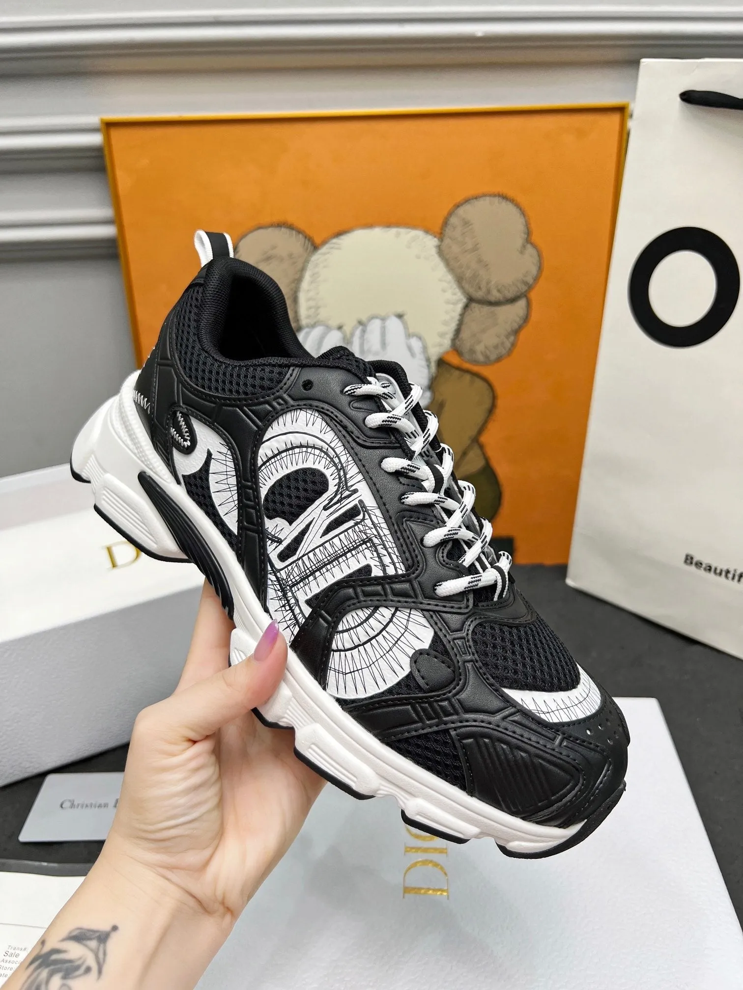 CD Chrono Sneaker Black Wool Lining Mesh Fabric And Calfskin