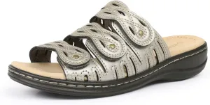 CIOR Classic Leather Womens Slides Arch Support Adjustable Hook and Loop Slip on Flat Sandals