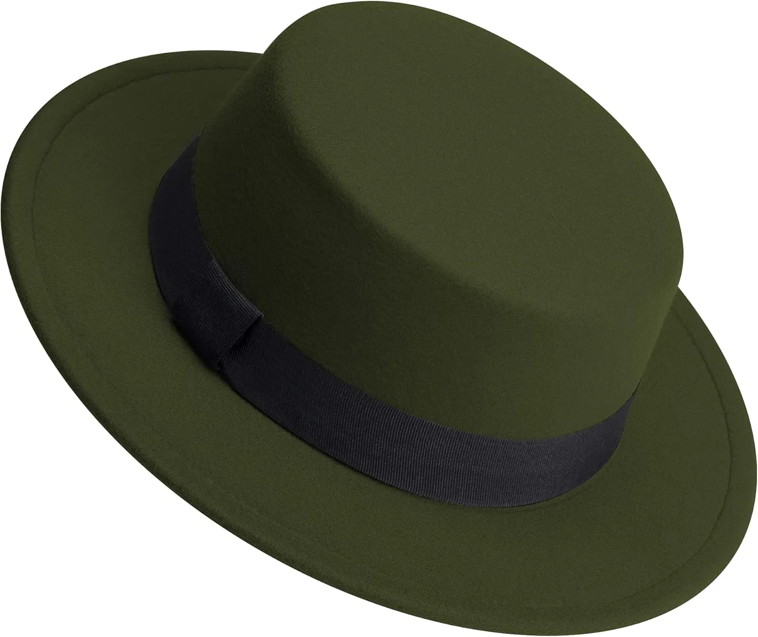 Classic Fedora Hat Flat Top Hat Felt Pork Pie Hat Wide Brim Church Derby Cap for Women and Men