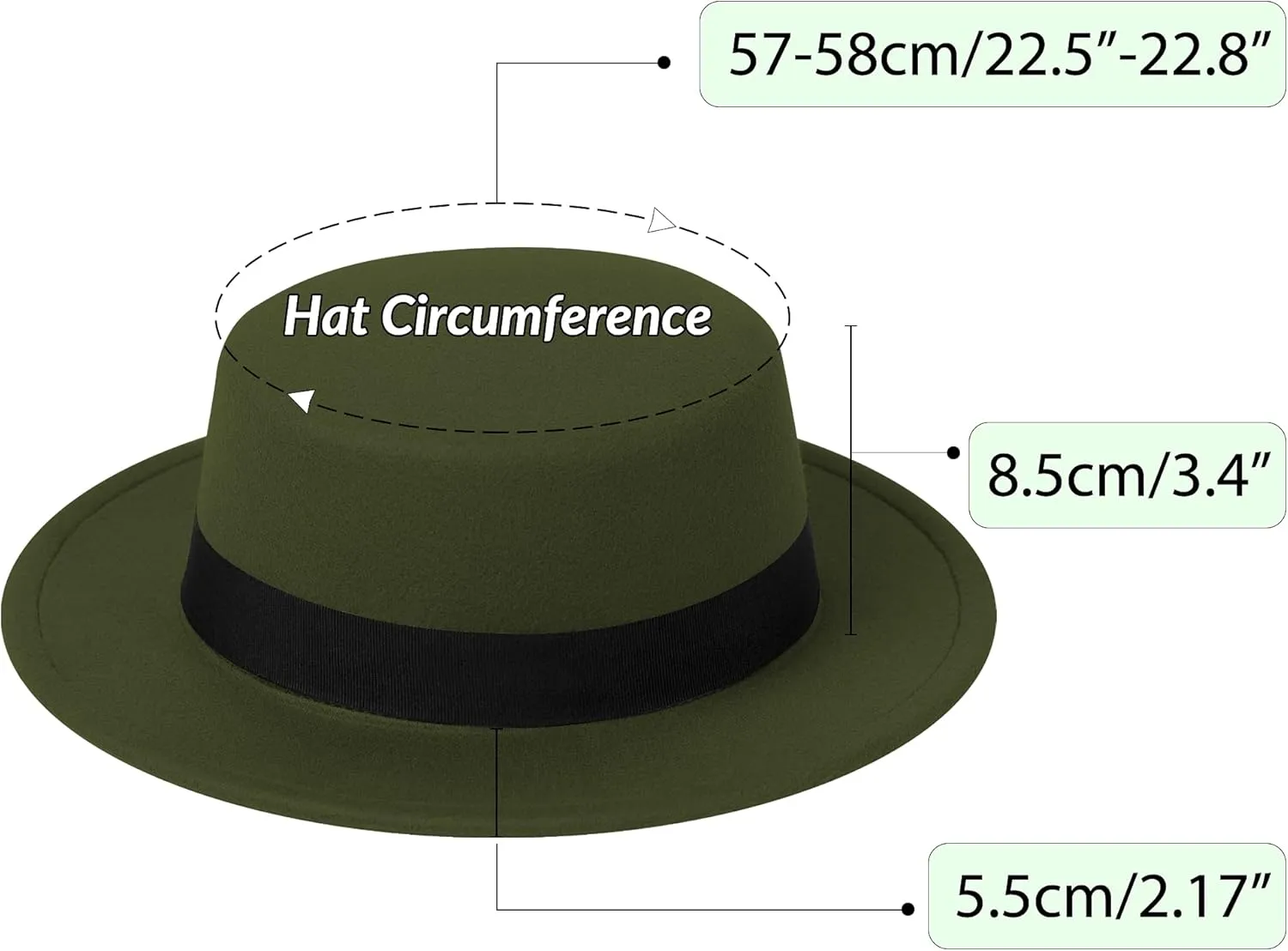 Classic Fedora Hat Flat Top Hat Felt Pork Pie Hat Wide Brim Church Derby Cap for Women and Men