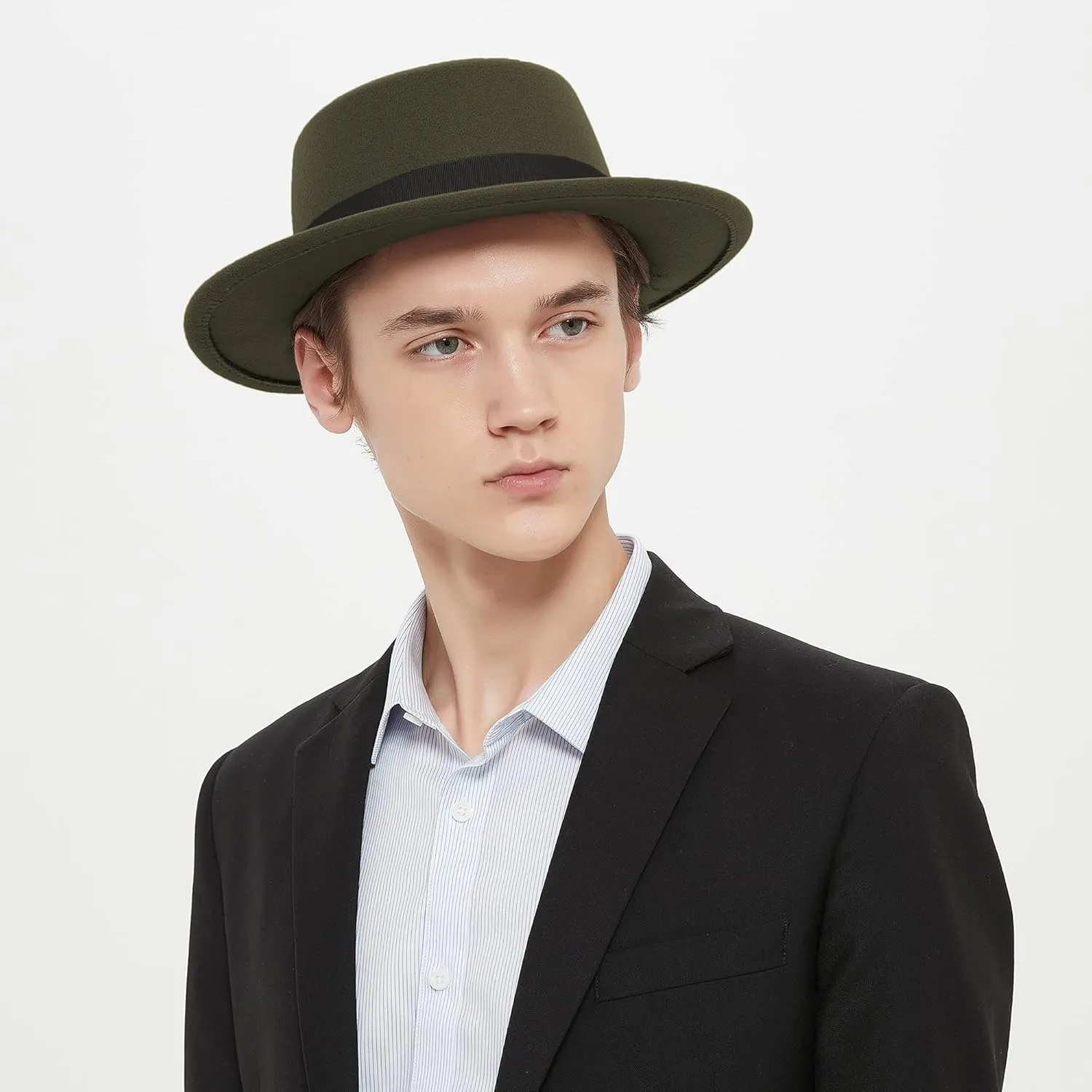 Classic Fedora Hat Flat Top Hat Felt Pork Pie Hat Wide Brim Church Derby Cap for Women and Men