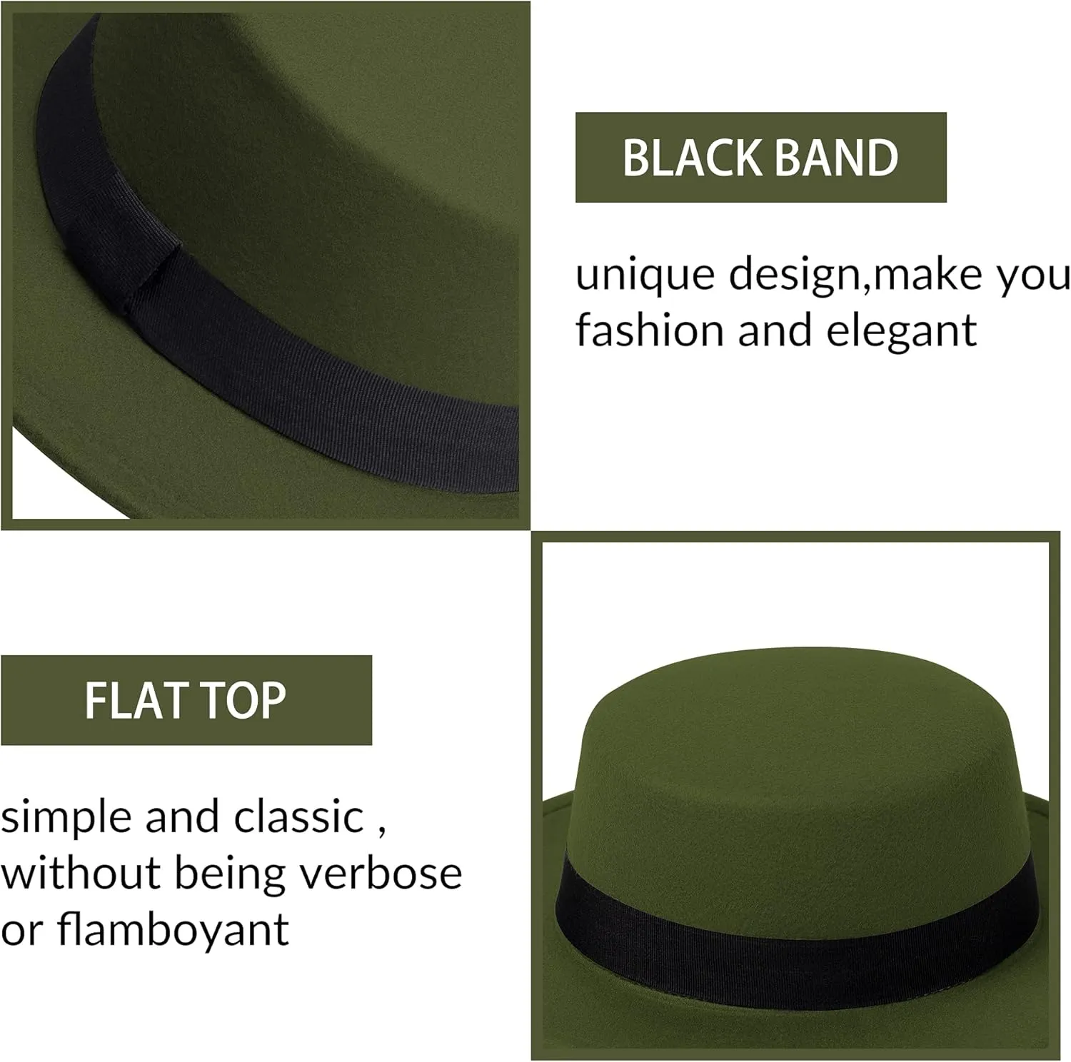 Classic Fedora Hat Flat Top Hat Felt Pork Pie Hat Wide Brim Church Derby Cap for Women and Men