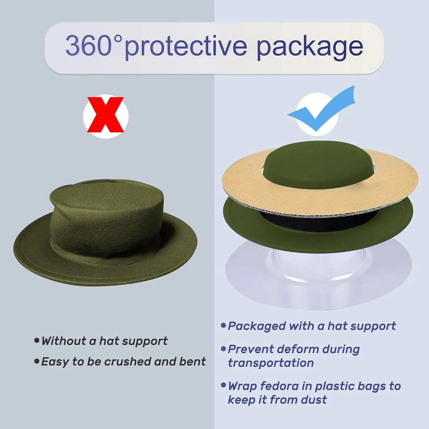 Classic Fedora Hat Flat Top Hat Felt Pork Pie Hat Wide Brim Church Derby Cap for Women and Men