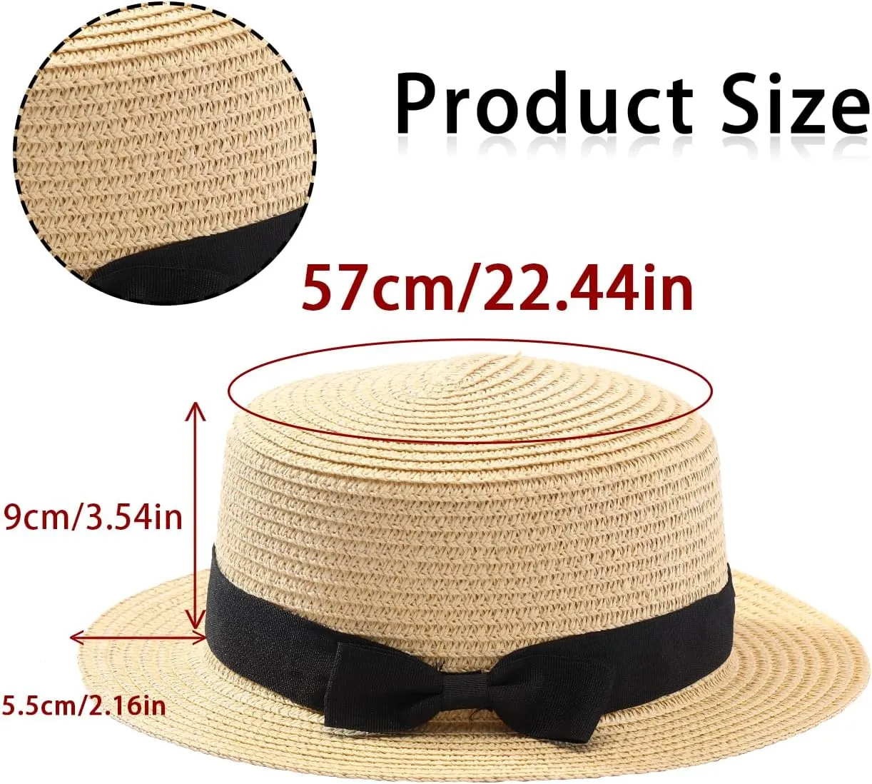 Classic Straw Boater Hat, Skimmer Hat, Flat top Boater hat, Casual Party Church Hat for Men Women