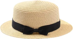 Classic Straw Boater Hat, Skimmer Hat, Flat top Boater hat, Casual Party Church Hat for Men Women